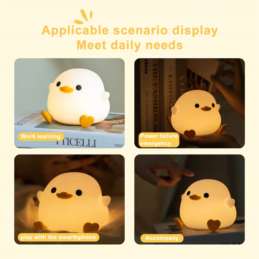 Doudou Duck Silicone Alarm Lamp Ambience Light Bedroom Bedside Lamp Usb Charging with Sleeping Night Light